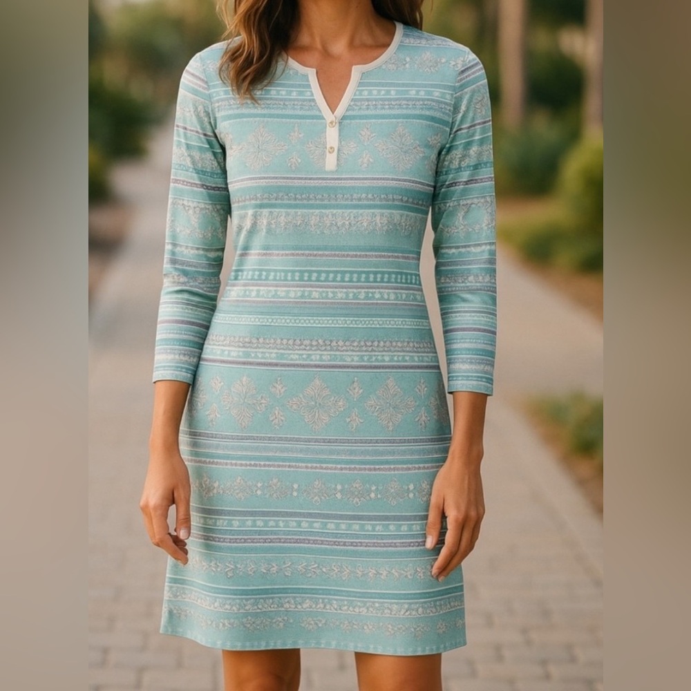 J. McLaughlin Lynn Henley Dress Catalina Cloth V-Neck Small